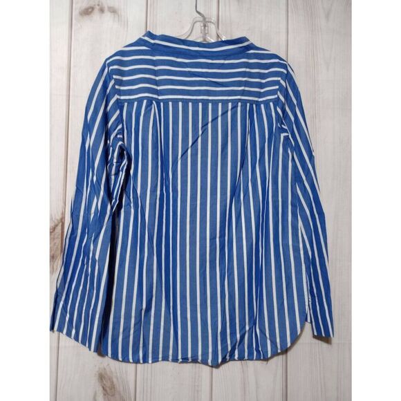 J Crew Shirt Ladies 6 Blue White Striped‎ Poplin Funnel Neck - Picture 2 of 7